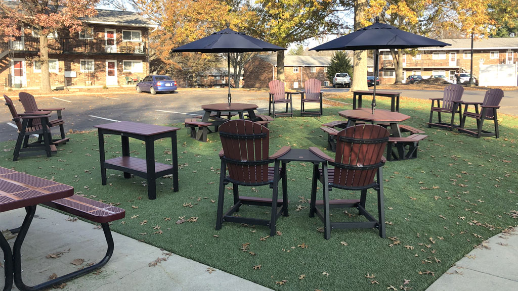 Additional seating. Meadow Apartments Bloomington IN commercial furniture customer.