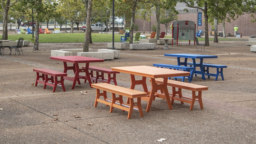 Picnic tables. Saint Louis Community College MO commercial furniture customer.