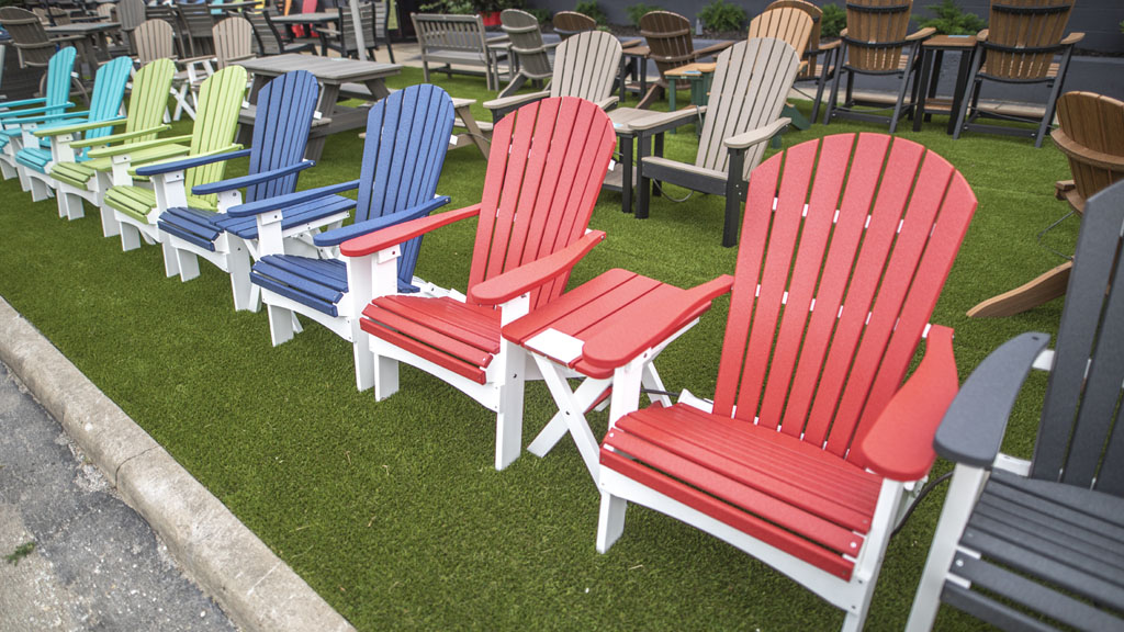 poly folding chairs and folding side table in tropical colors. champaign il store