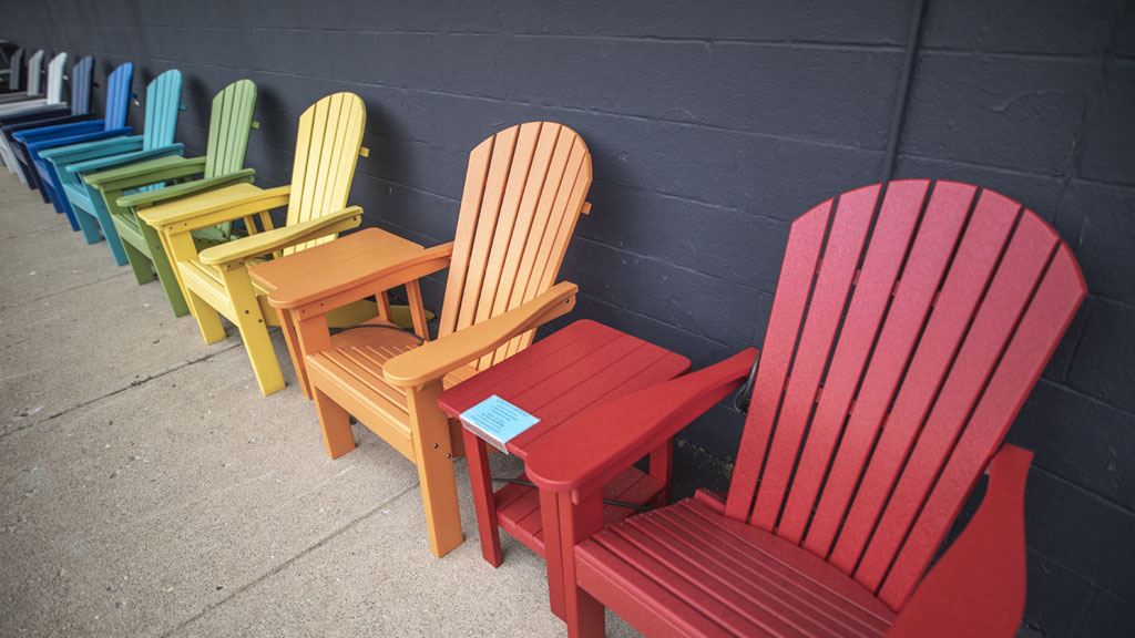 poly tropical color adirondack chairs with side tables. champaign il store