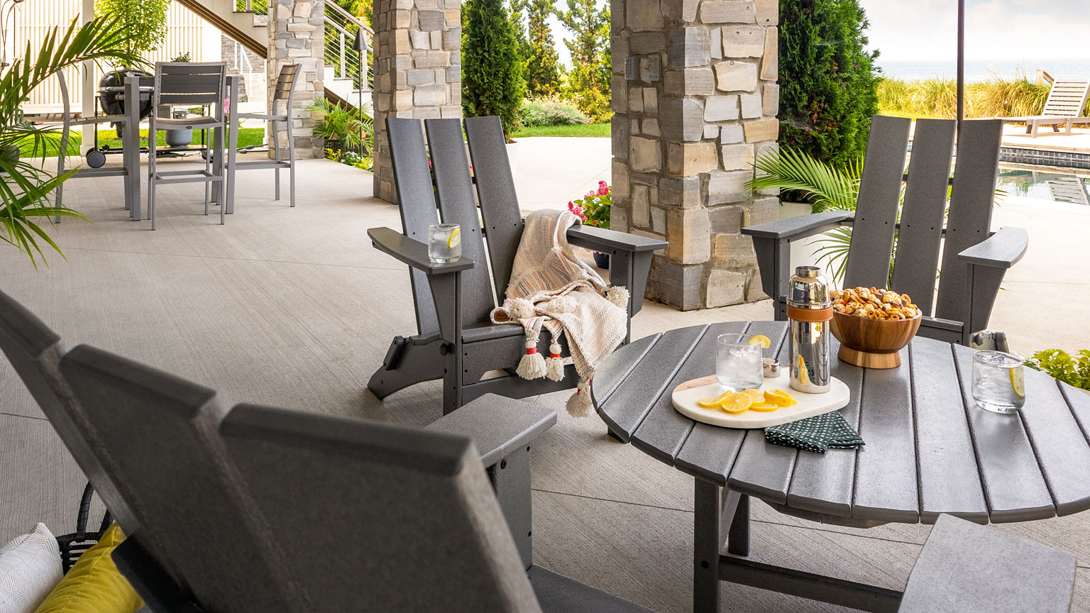 Polywood Adirondacks Poolside with Chat Table