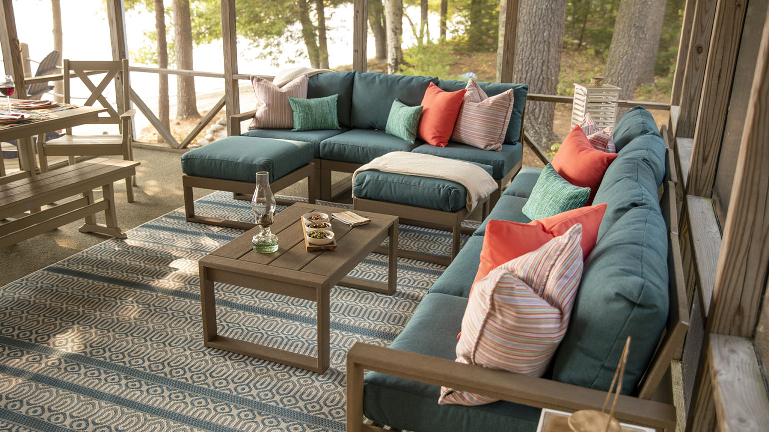 Polywood Deep Seating in Tan in the Cabin's Sunroom