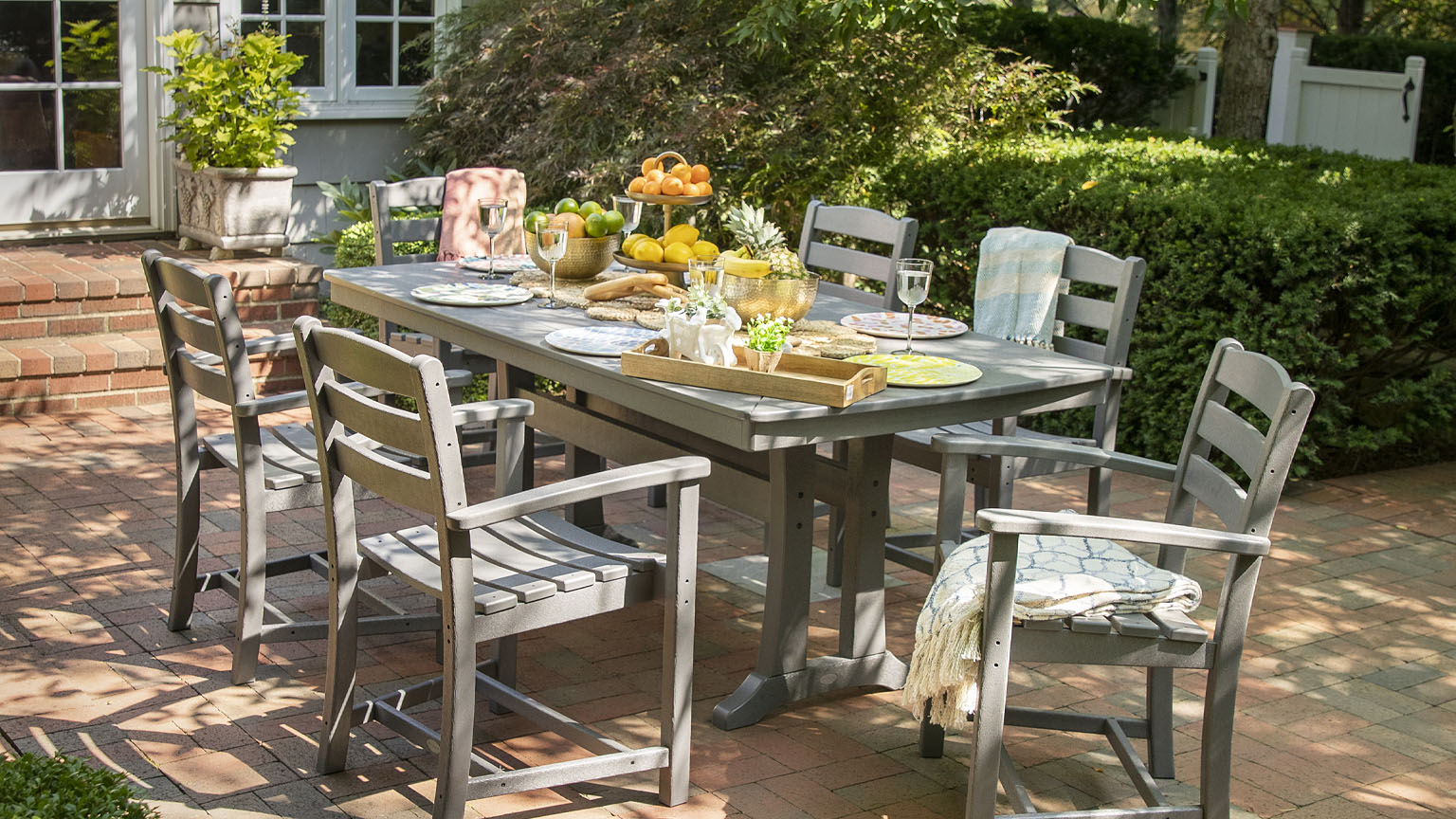 Polywood Rectangle Dining in Grey on the Back Patio