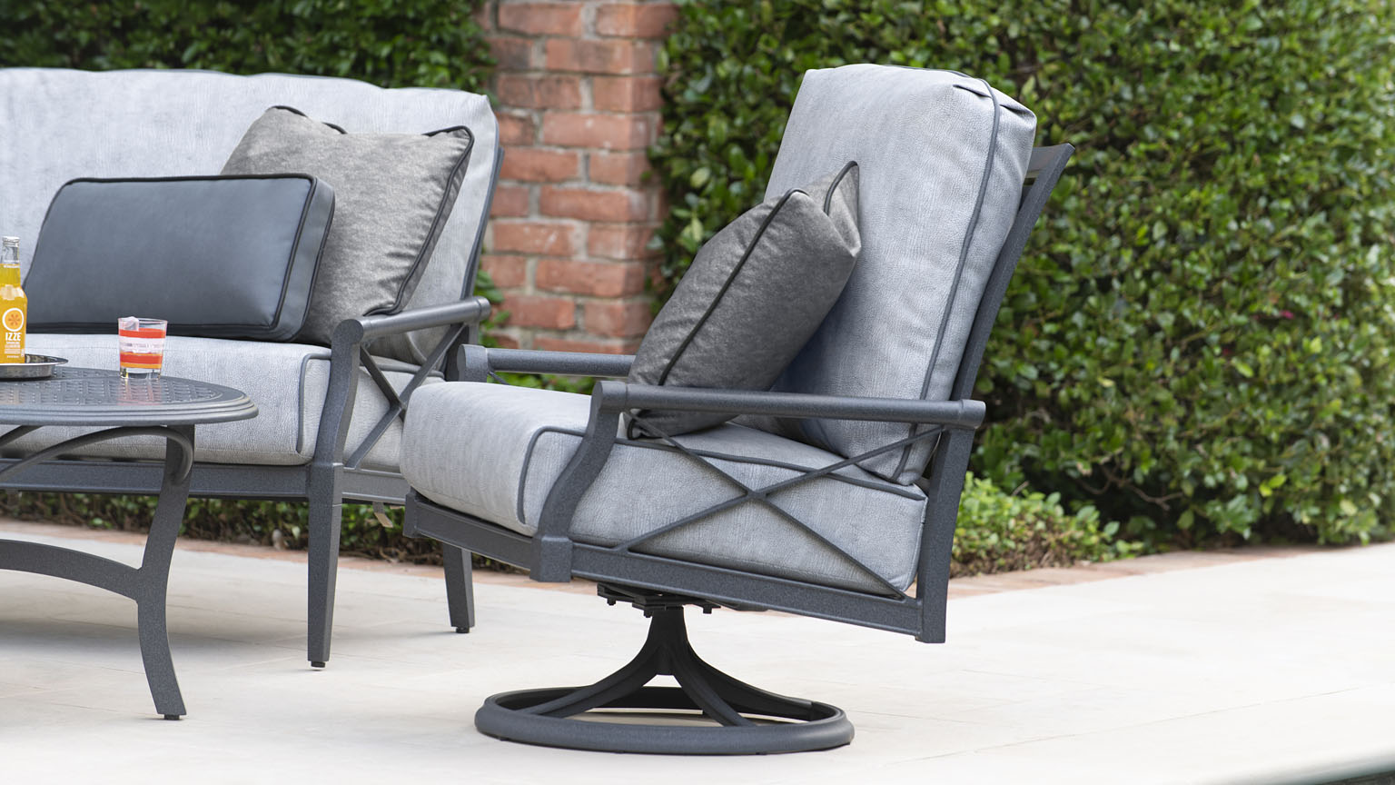 Woodard Andover-Deep Seating Grey Swivel Pinstripe